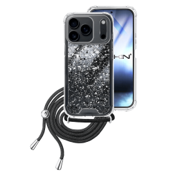 Hard Silicone Glitter Design Case with Lanyard for Apple iPhone 17 Pro Max Black